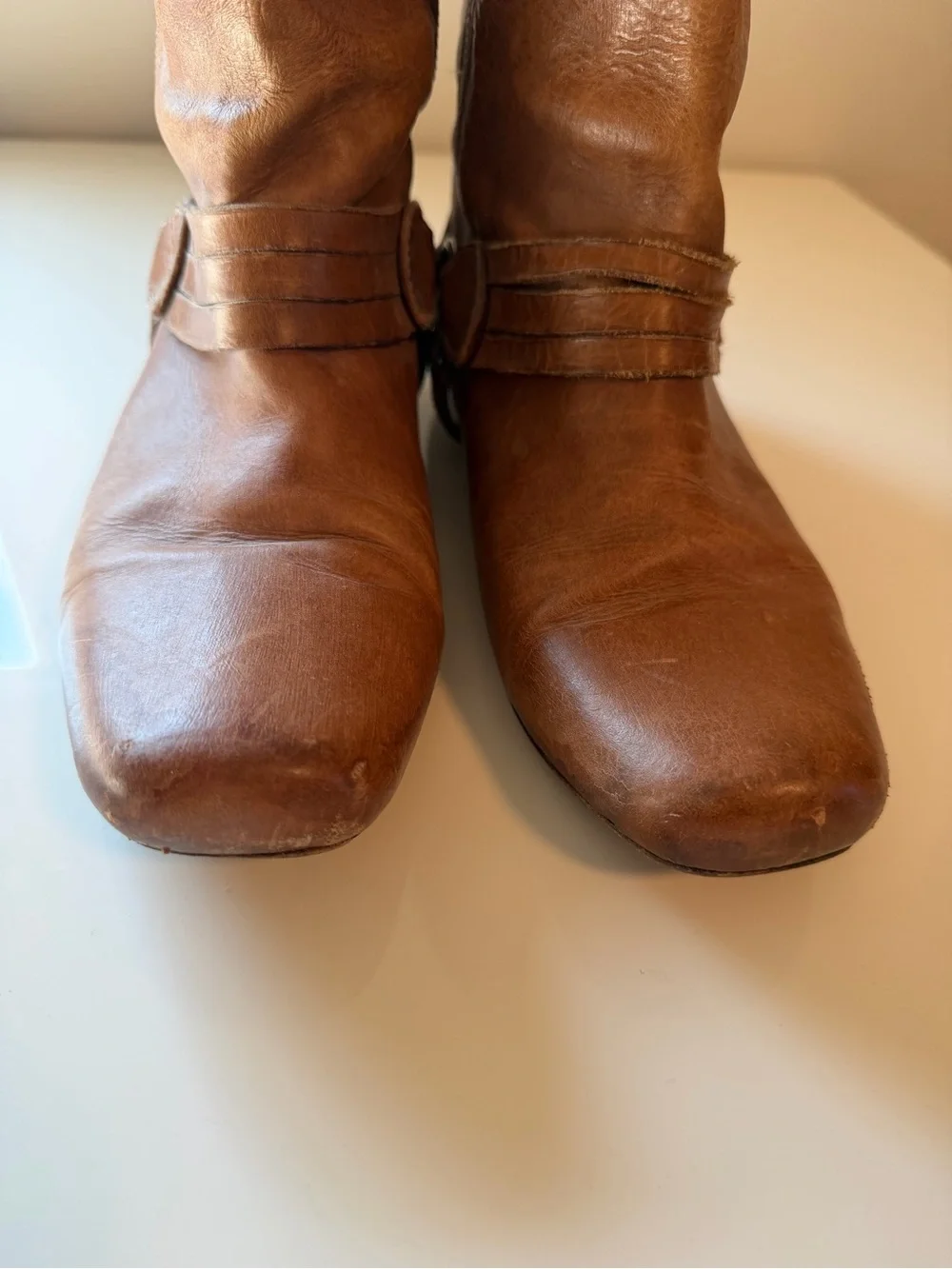 Vintage Frye Cognac Harness Mid-Calf Boots (2007)